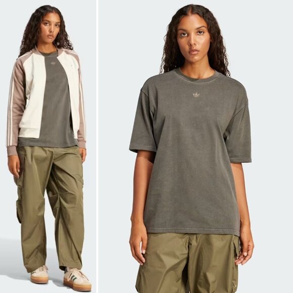 adidas Originals Tops - adidas ORIGINALS Unisex Oversized Cotton T-Shirt in Washed Black - Size L